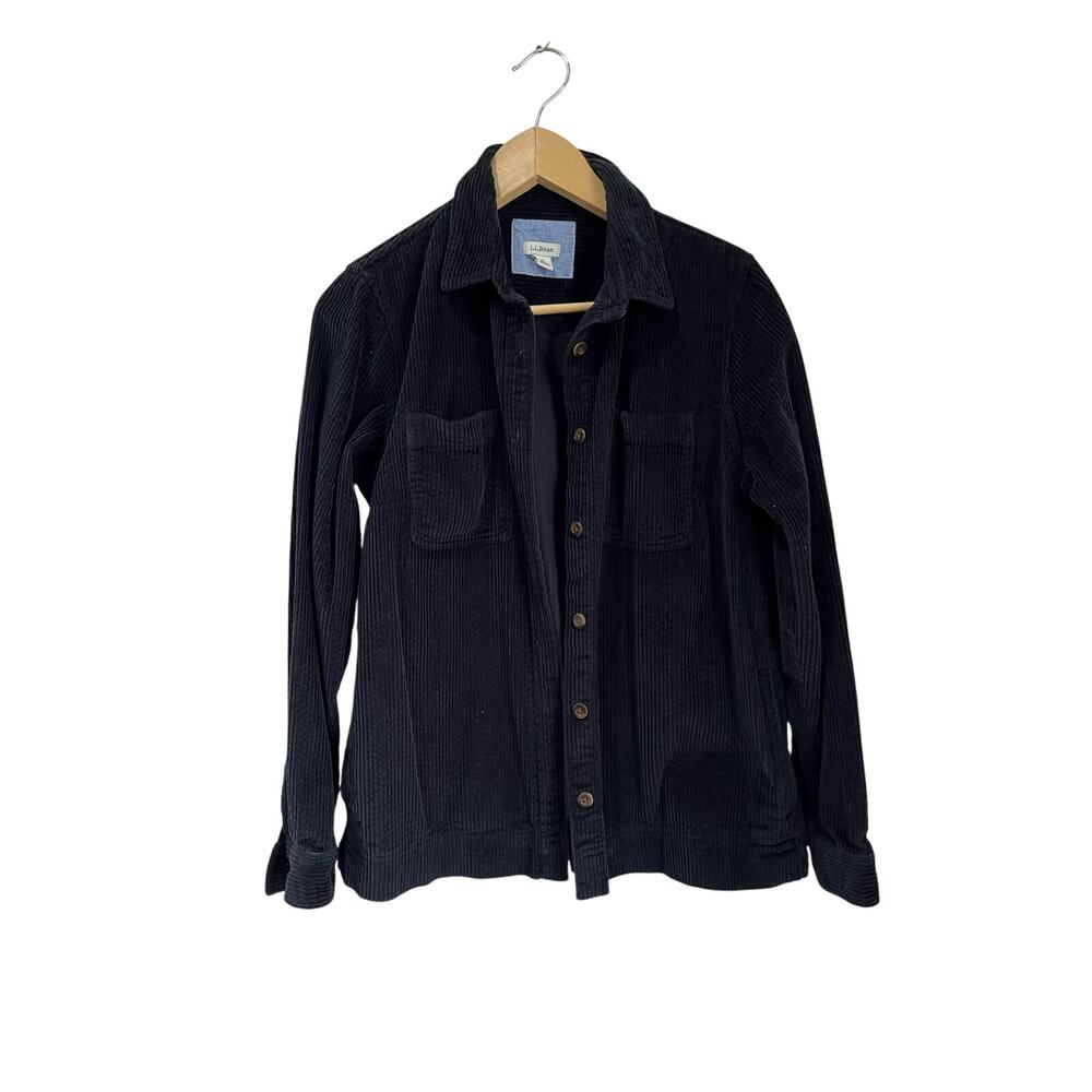 L.L.Bean Comfort Corduroy Relaxed Shirt Black Button Down Sz S